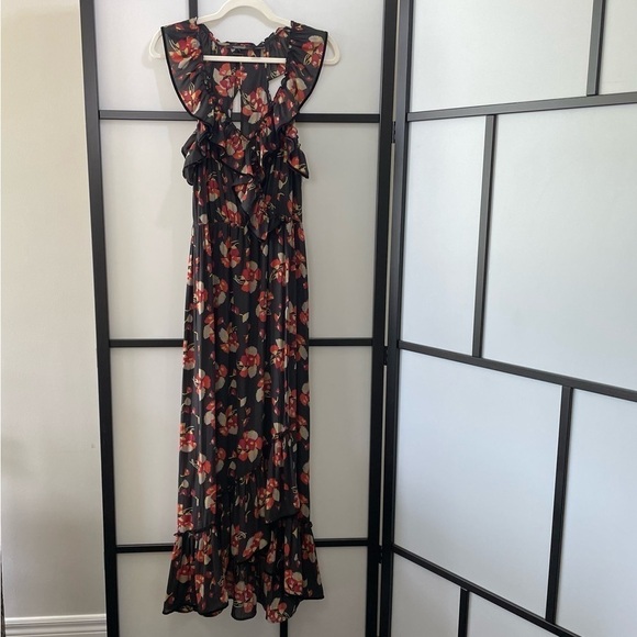 [S] Scotch & Soda Sleeveless Open Back Lightweight Floral Maxi Dress Ruffled Hem - Picture 2 of 12